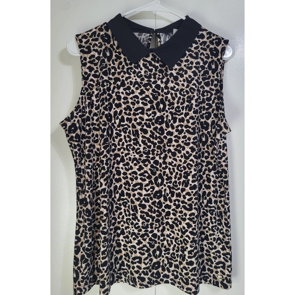 TOMMY HILFIGER Women's LG Cheetah Animal Print Sleeveless Blouse Tank Top Collar